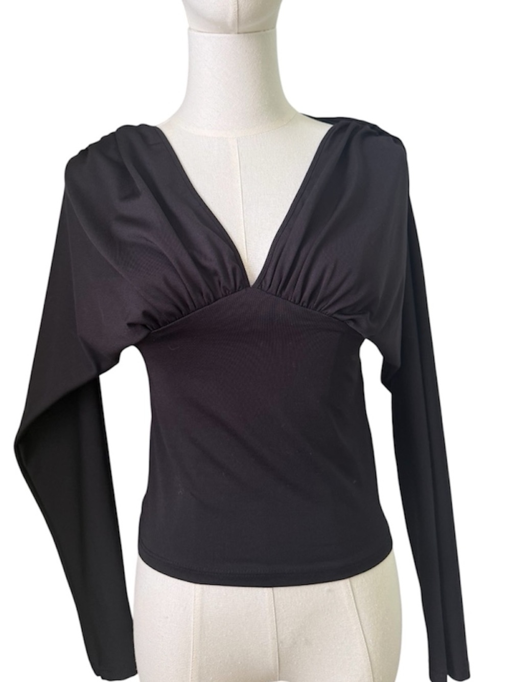 Black V-Neck Long Sleeve Women's Top